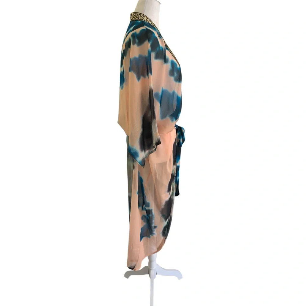 SukiSo One Size Fits Most Tie-Dye Belted Sheer Swim Beach Resortwear Cover-Up